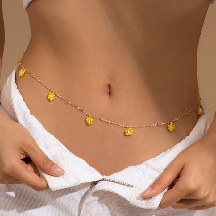 Beaded Waist Belly Chain with Flower