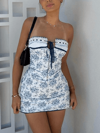 Blue Off Shoulder Floral Mini Dress