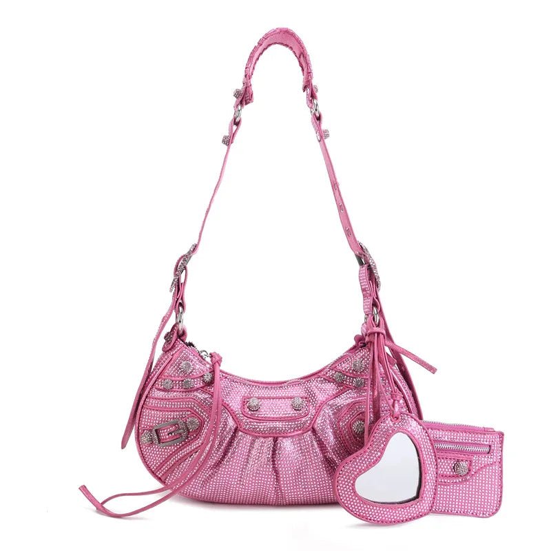 Heart Mirror Shoulder Bag Rhinestone