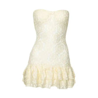 Yellow Strapless Lace Mini Dress