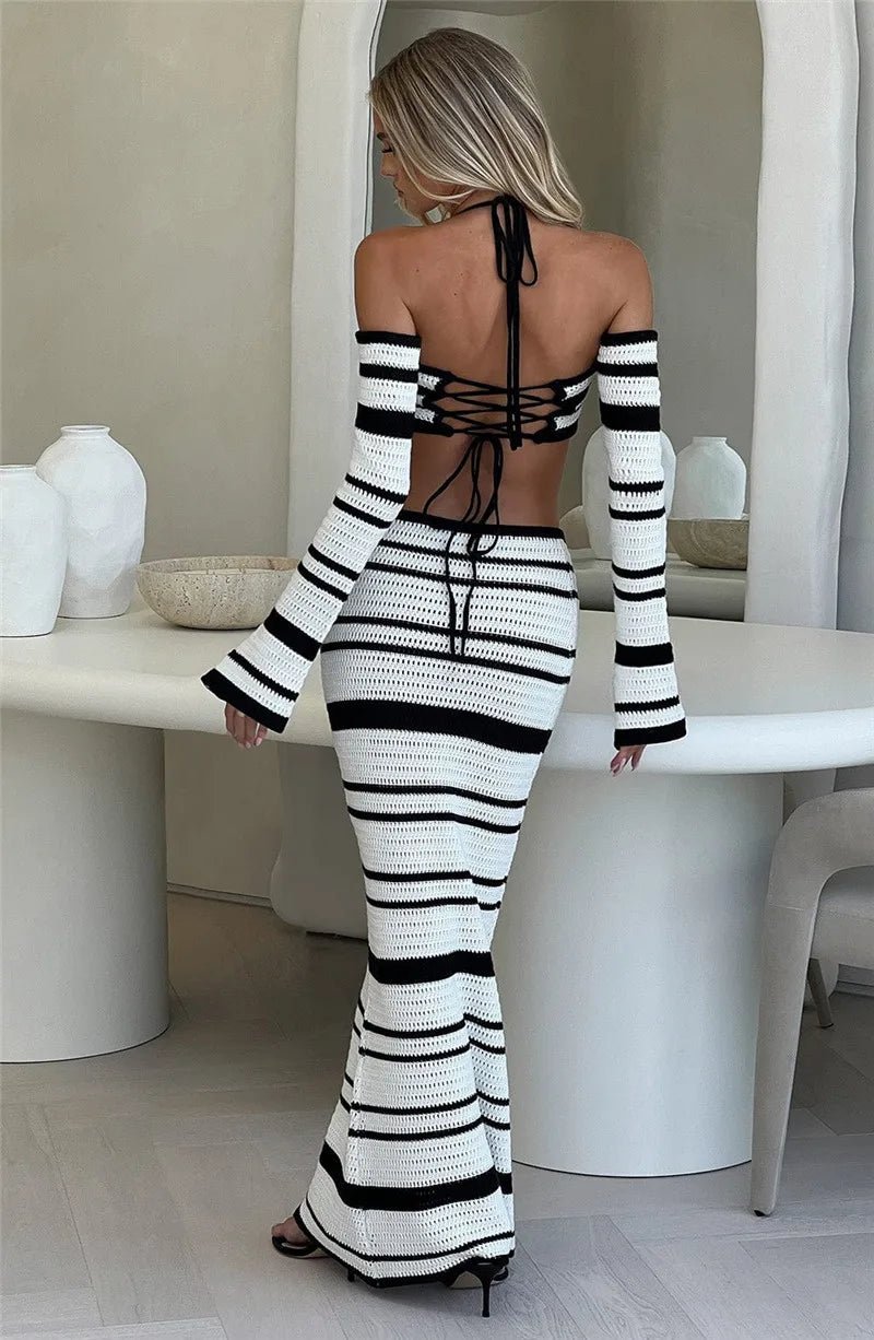 Crochet Striped Co-Ord Set – Monochrome