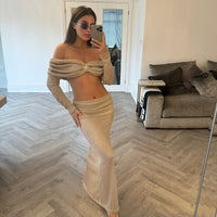 Starfish Knit Off-Shoulder Crop & Maxi Skirt Co-ord