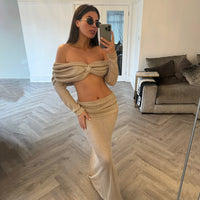 Starfish Knit Off-Shoulder Crop & Maxi Skirt Co-ord