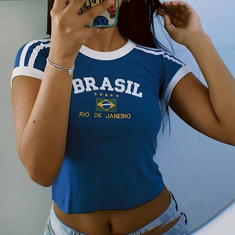 Brazil Crop Top Baby Tee Blue