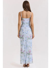 Blue Floral Slit Midi Dress