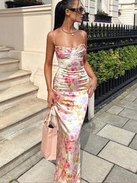 Shiny Satin Floral Maxi Dress