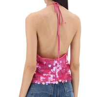 Pink Sequin Top Halter Neck