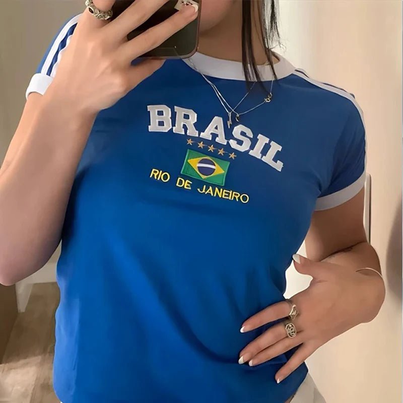 Brazil Crop Top Baby Tee Blue