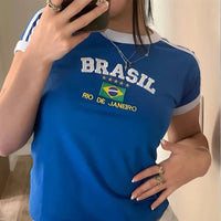Brazil Crop Top Baby Tee Blue