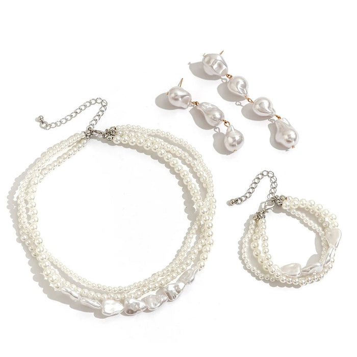 Pearl Necklace Set Bracelet and Earrings