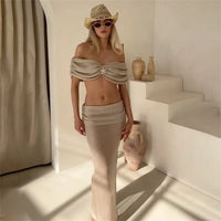 Starfish Knit Off-Shoulder Crop & Maxi Skirt Co-ord