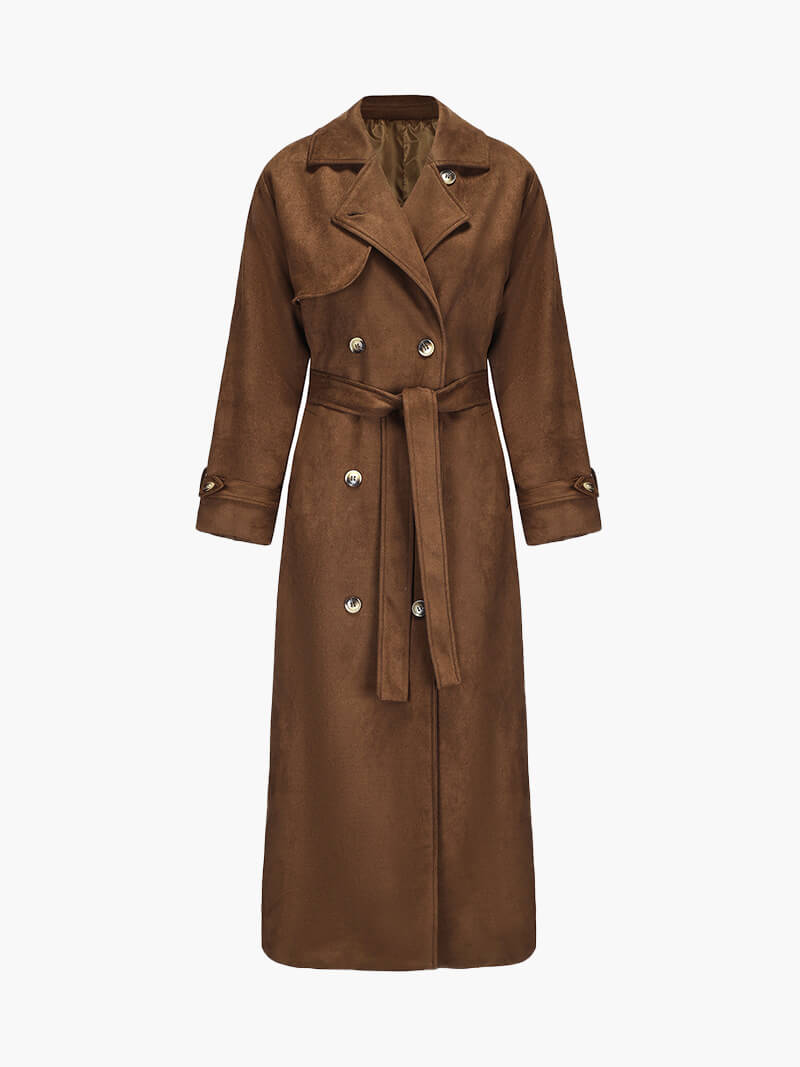 Full Length Suede Trenchcoat Brown