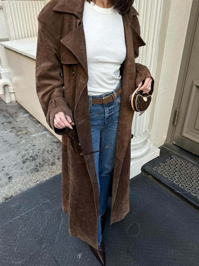 Full Length Suede Trenchcoat Brown