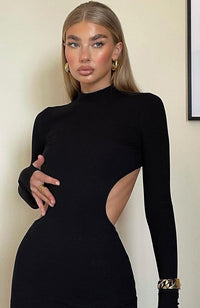 Longsleeve Cut Out Sides Mini Dress in Black