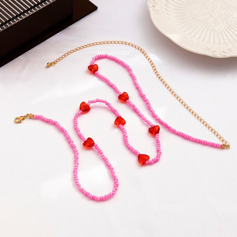 Pink Waist Chain Beaded with Red Heart Detail