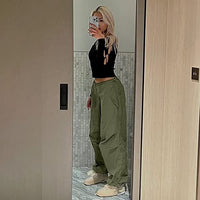 Green Cargo Pants Y2k Streetwear Baggy Oversized Look