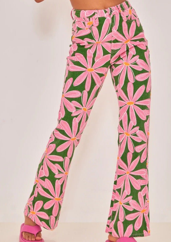 Pink Flower Flare Pants
