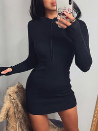 Black Longsleeve Mini Dress Zip Up Front