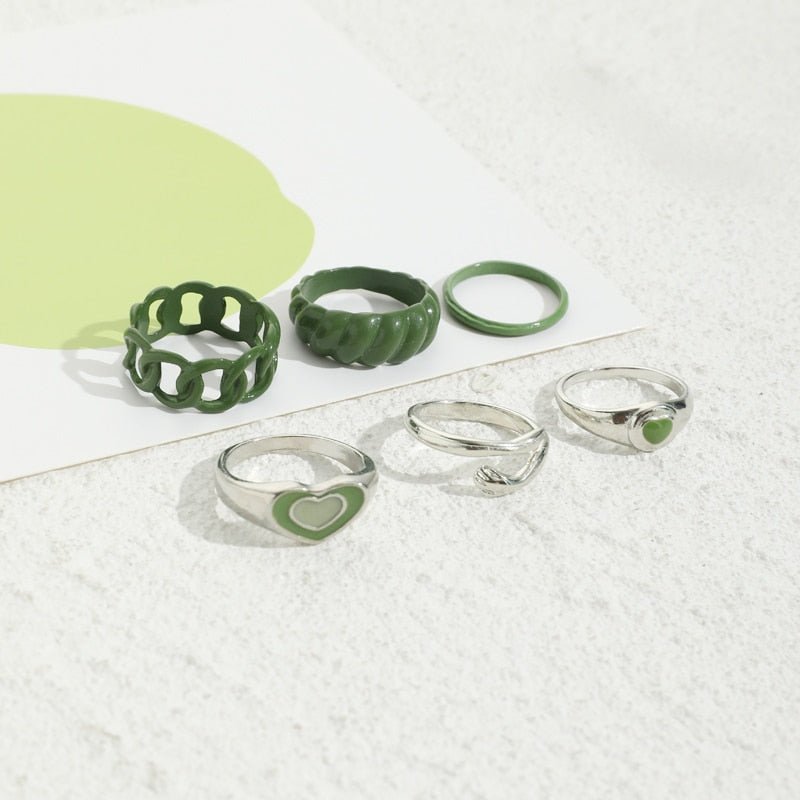 Green Rings Aesthetic Set 6pcs