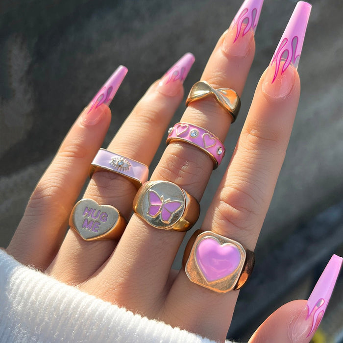 Cute Pink Ring Set 6pcs
