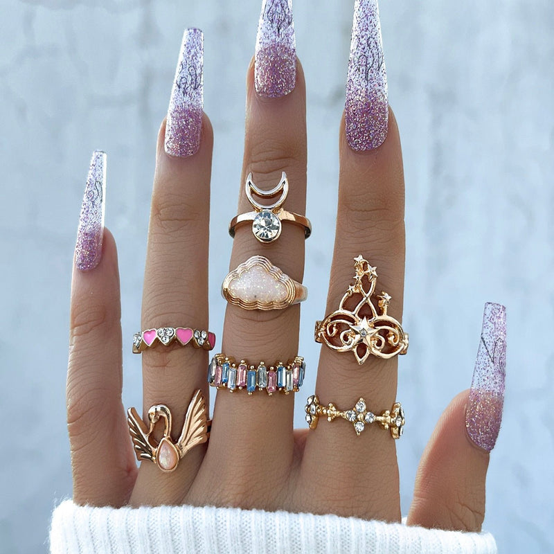 Cute Aesthetic Ring Set 7pcs