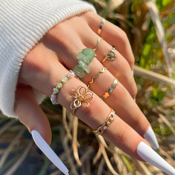 Green Aesthetic Ring Set Boho