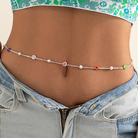 Beaded Waist Chain with Flower Detail Boho Belly Chain