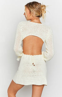 Long Sleeve Crochet Dress in White
