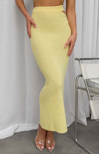 Yellow Knit Midi Skirt Set