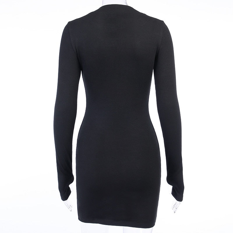 Black Longsleeve Mini Dress Zip Up Front