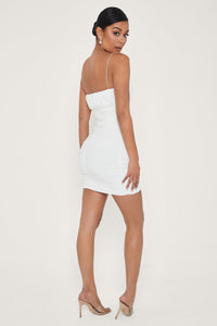 Thin Strap Ruched Mini Dress - White