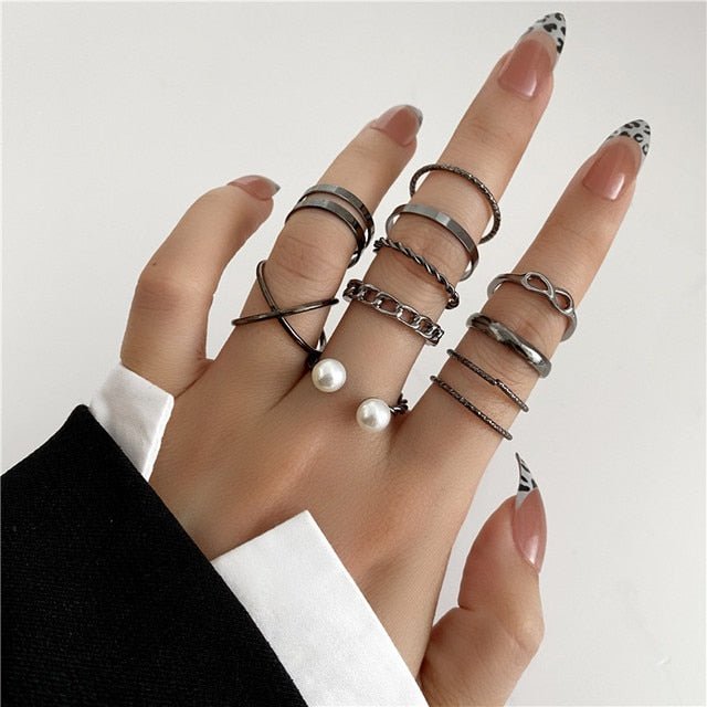 Black Aesthetic Ring Sets