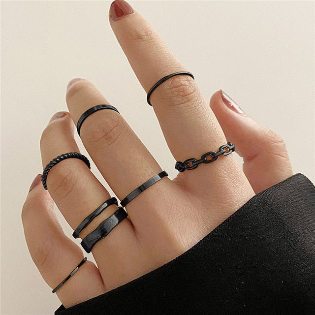 Adjustable Black Star Stone Ring - Silver Color Fashion Jewelry For Women