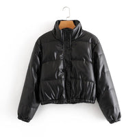 Faux Leather Puffer Jacker Black