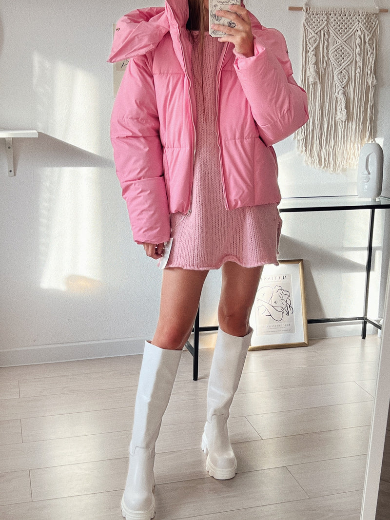 Pink Puffer Jacket with Hood