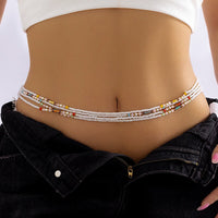 Beaded Multi Layer Waist Belly Chain White