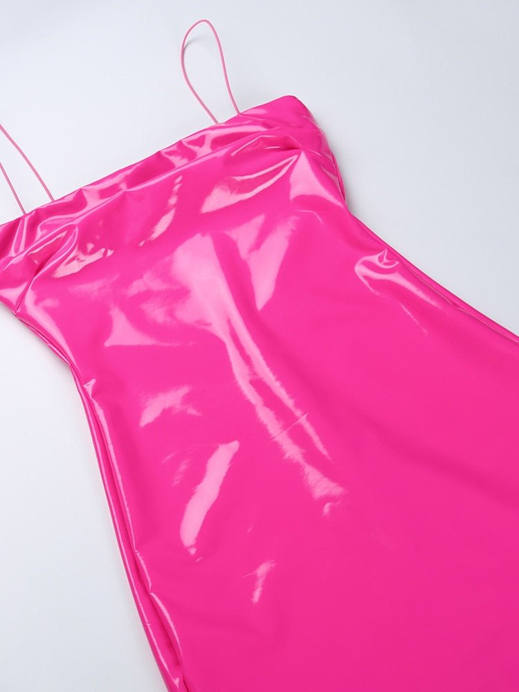 Barbie Pink Mini Dress Spaghetti Strap with PU Leather
