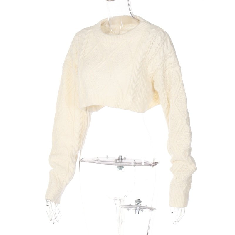 Cropped Knit Sweater in Beige