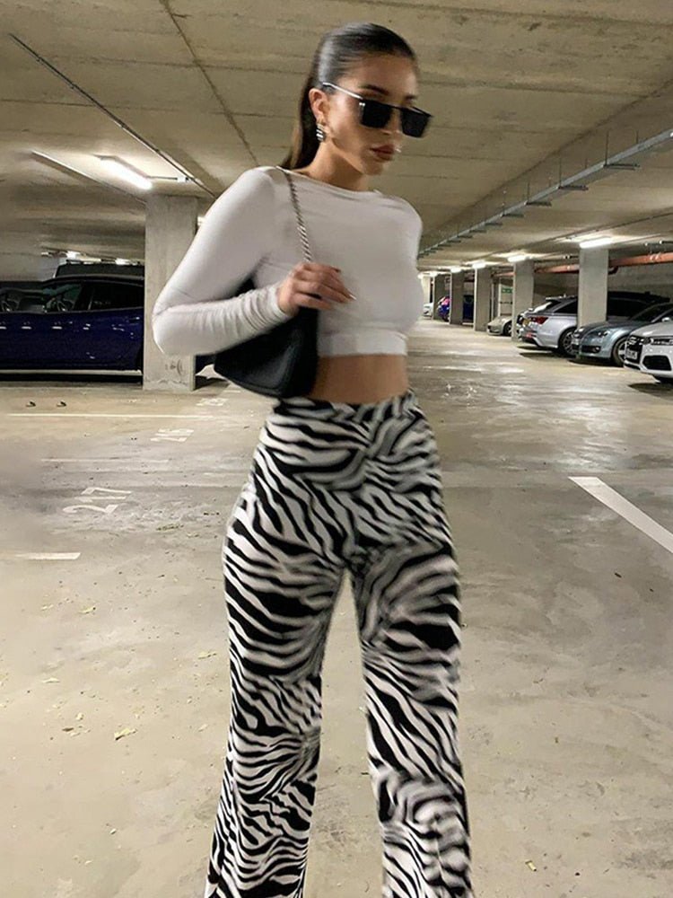 Zebra Print Pants Wide Leg