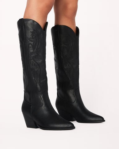 Cowboy Knee High Boots in Black