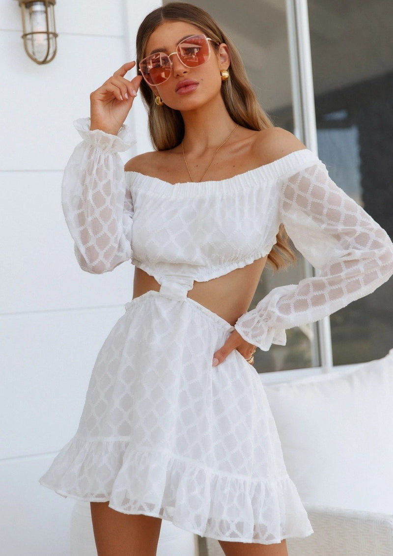 White Cut Out Middle Off The Shoulder Dress