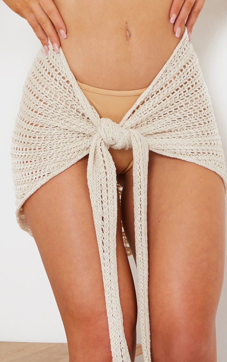 Knit Tie Side Sarong in Stone Cream
