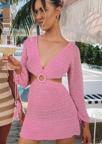 Long sleeve Crochet Dress in Pink