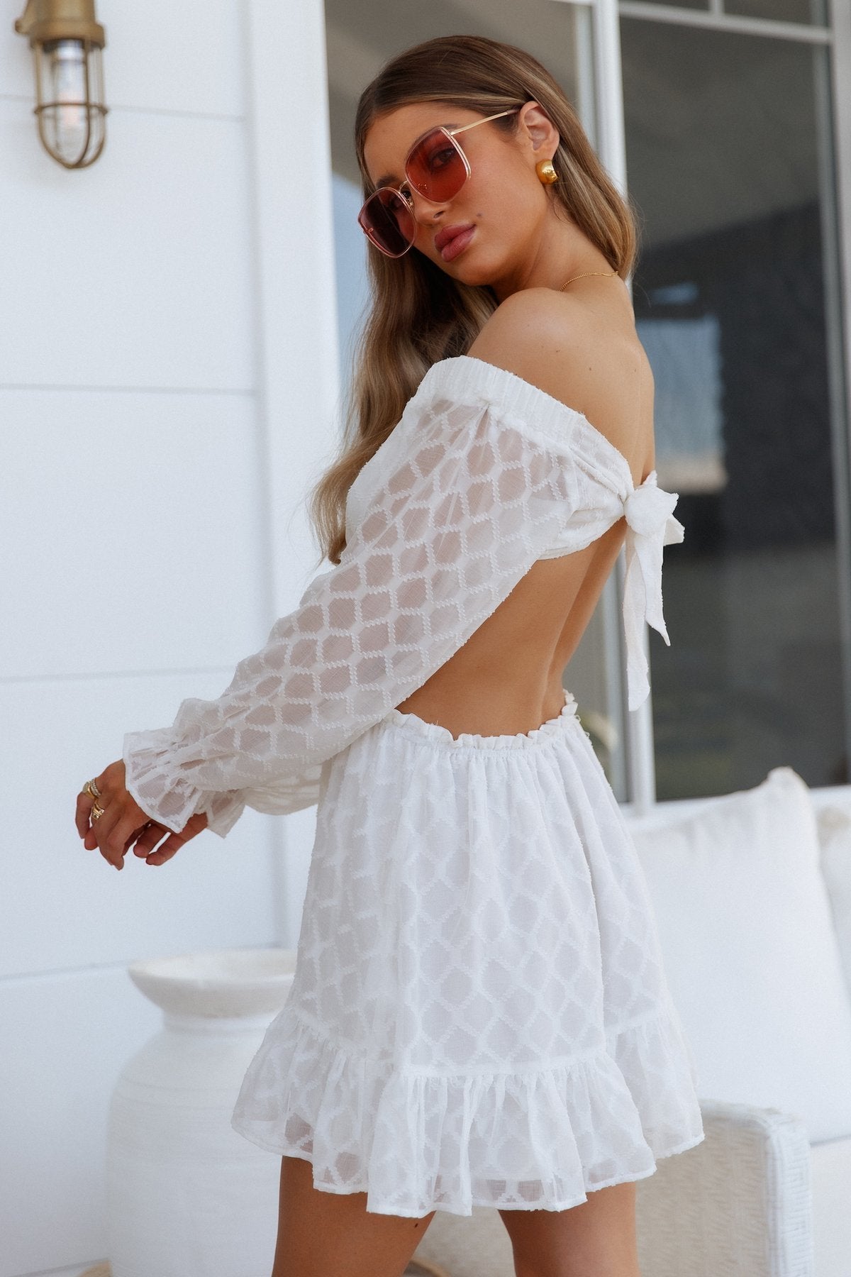 White Cut Out Middle Off The Shoulder Dress